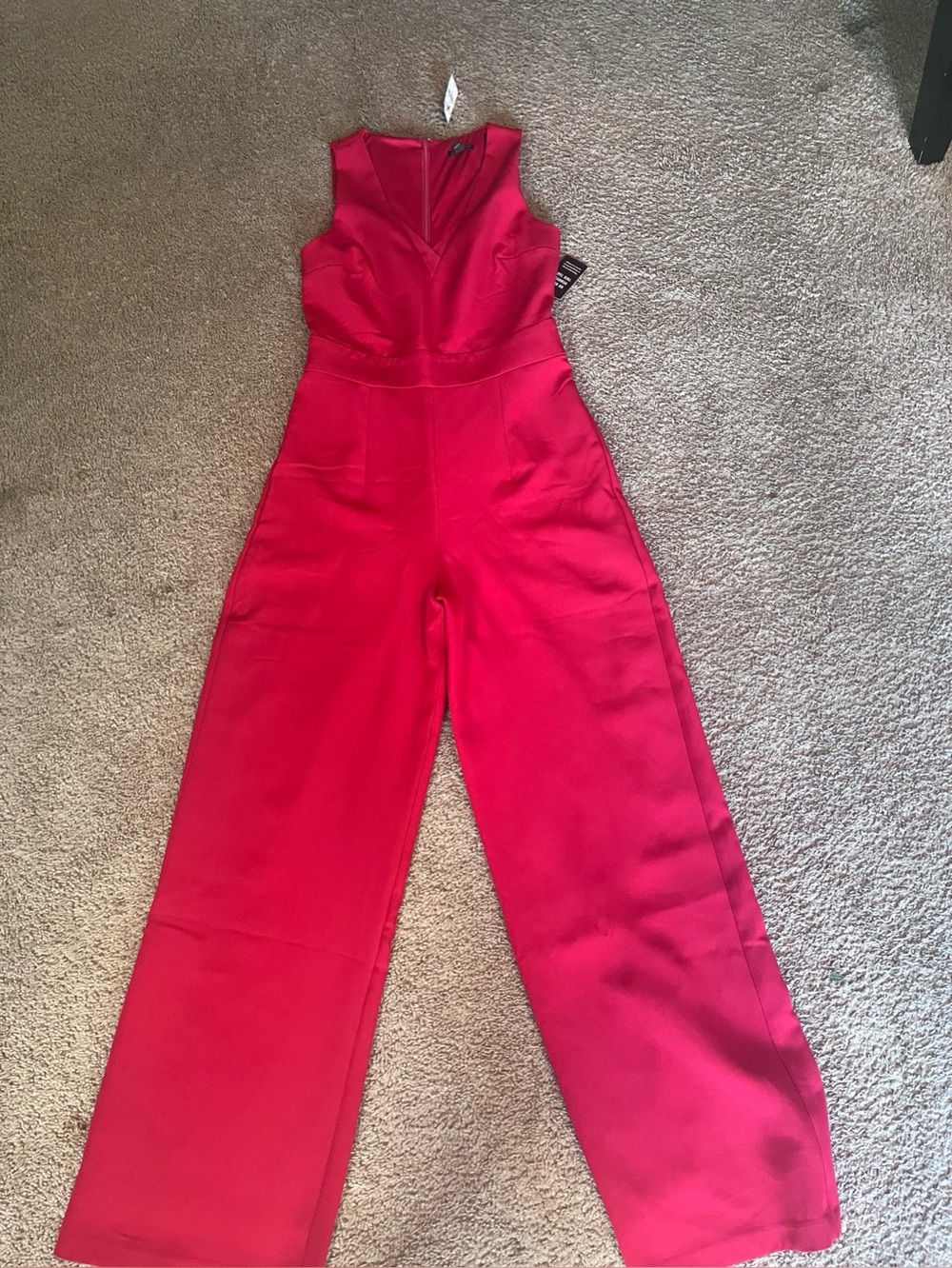 Express Red Sleeveless V-Neck Wide-Leg Jumpsuit